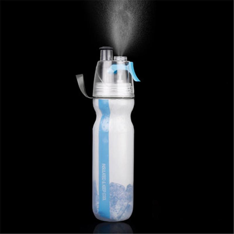 Keep Cool Insulated Bike Sports Water Bottle Spray Mist Squeeze Bottle 500ml Misting Portable Outdoor Double-deck Spray
