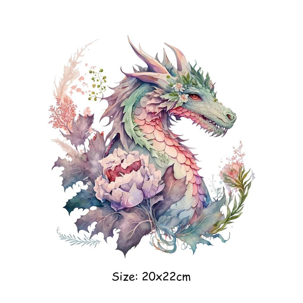 Dragon Flowers Iron On Patch For Clothes High Quality Heat Press Appliqued Fashion Stripes Diy Accessory Sticker Beautiful Patch