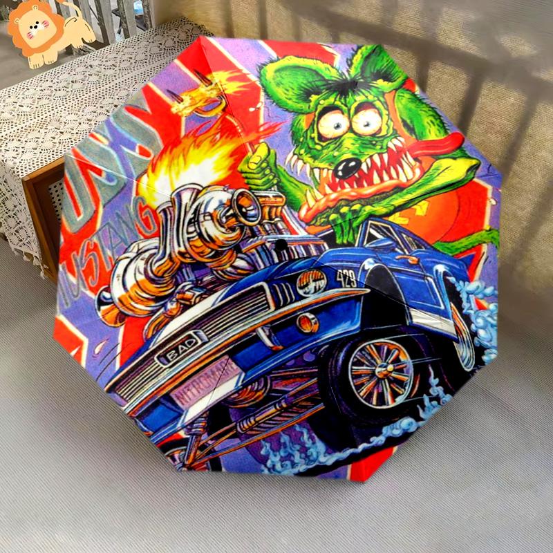 Rat Fink Boss Car Art Folding umbrella Suitable for all seasons durable Gift Umbrella Sun umbrella