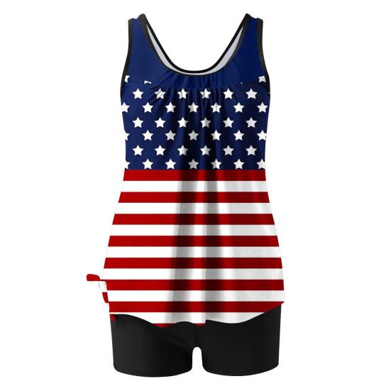 Yousheng 2 шт./комплект женский танкини комплект американский День независимости принт жилет однотонные шорты для плавания комплект купальники