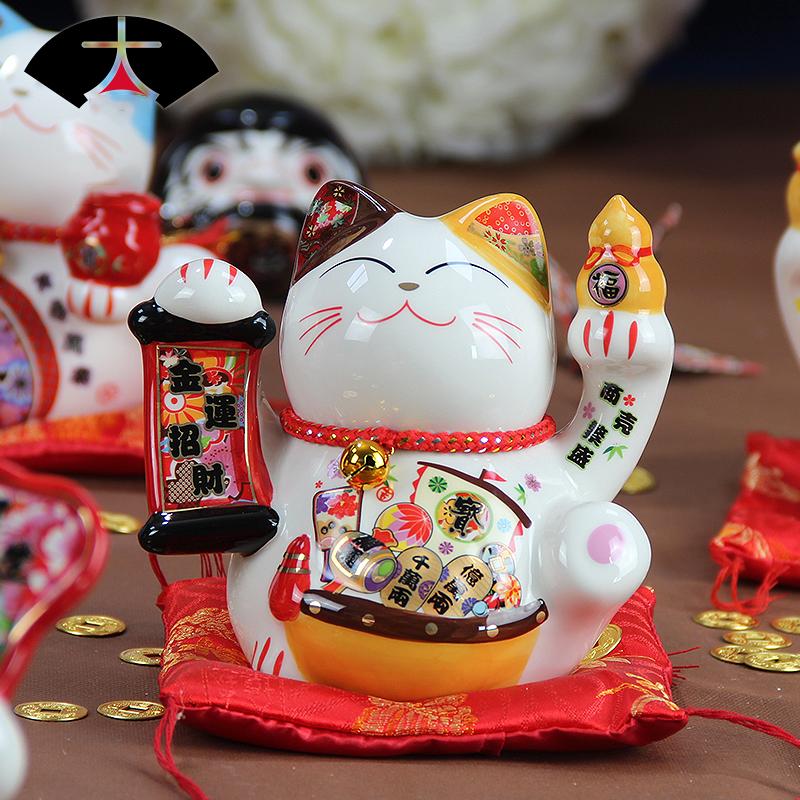 5,5-дюймовый керамический орнамент Манеки-неко, шкатулка для денег, японская статуэтка кошки удачи, фэн-шуй, центральный элемент, свадебный подарок