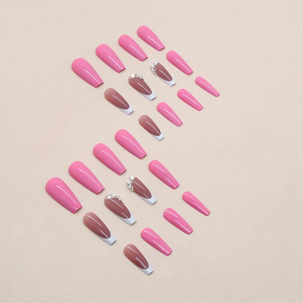 Fluorescent Pink Long Square False Manicure Chip-Proof Smudge-Proof Fake Nails for Hot Girl Dress Matching