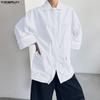 INCERUN Men Spring Lapel Neck 3/4 Sleeve Striped Shirts Casual Oversized Tops