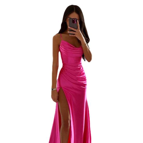 Женское вечернее платье с разрезом по бокам, плиссированное, с открытой спиной, облегающее платье макси на тонких бретельках, с глубоким вырезом, без рукавов, платье-комбинация А-силуэта для вечеринки