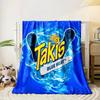Bright blue flame pattern surrounding bold yellow "Takis" logo text. for all seasons blanket lunch break throw gift