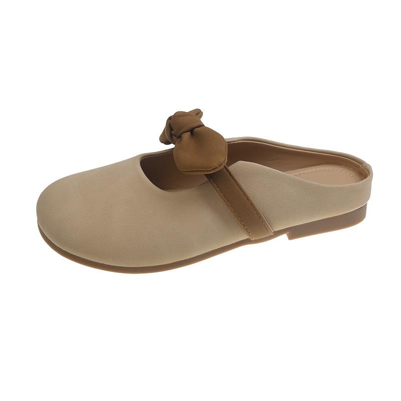 Тапочки Baotou, женская верхняя одежда, плоская подошва, весна-лето, новый дизайн с бантом, ниша, одна педаль, мягкая подошва, классные тапочки