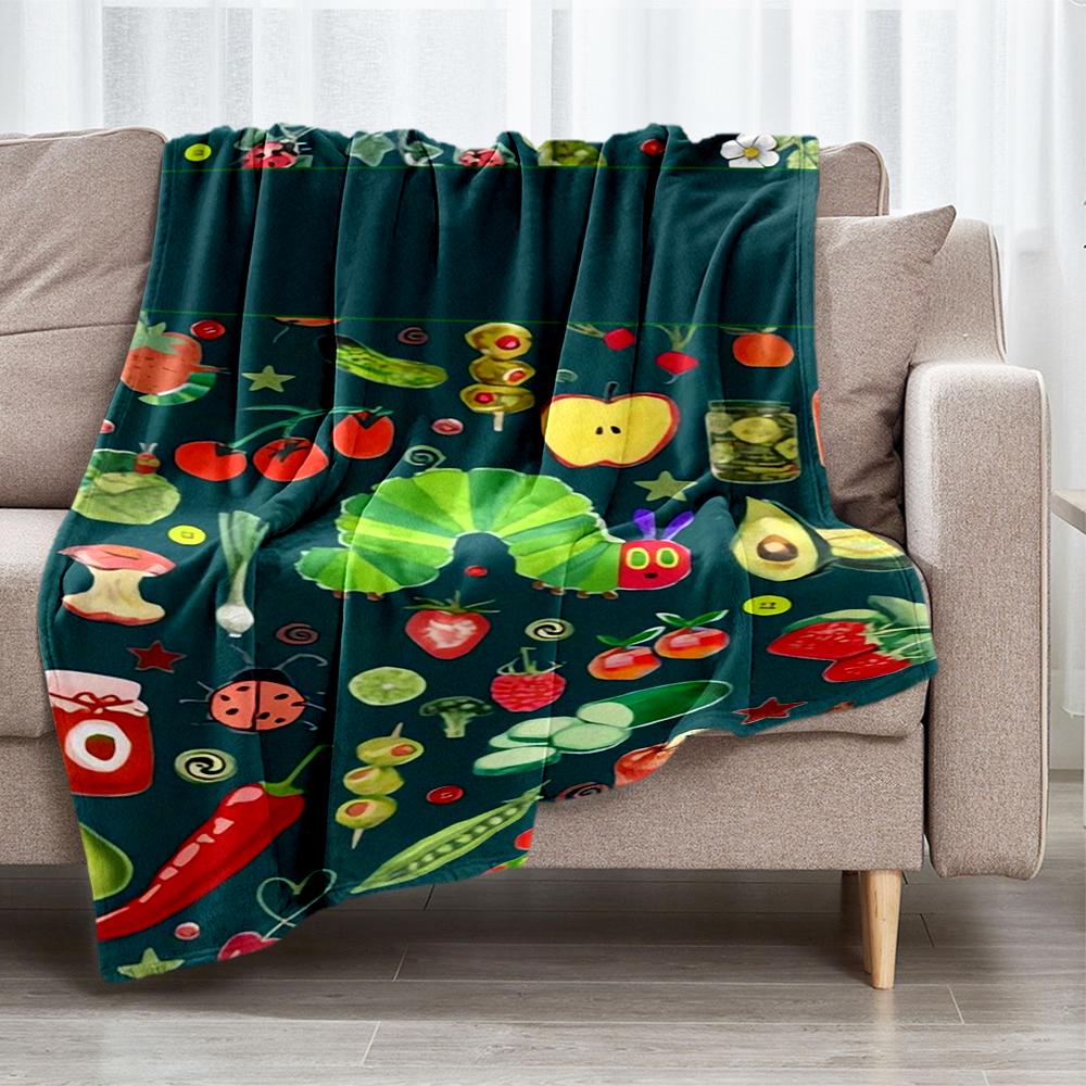 The Very Hungry Caterpillar Theme Printed Blanket - Perfect for Couch, Bed, Travel & Outdoor Use | Machine Washable, Cozy & Durable.
