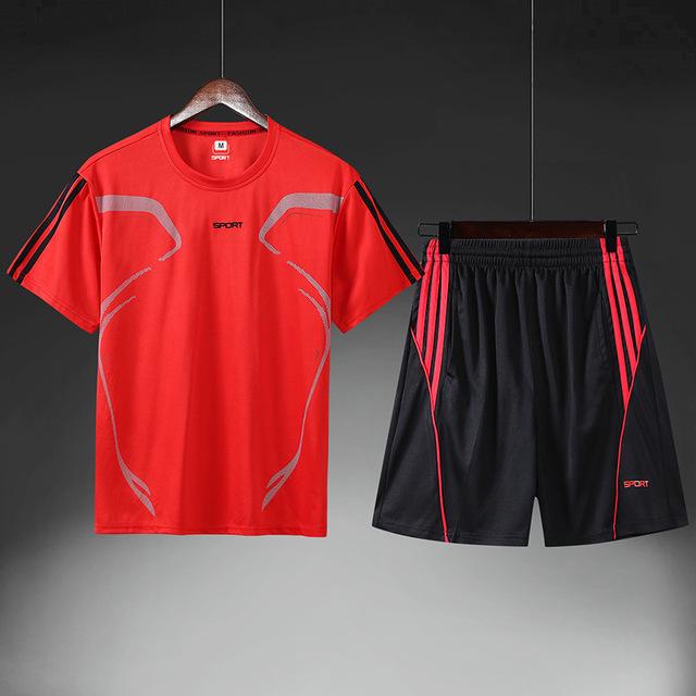 Мужской летний костюм для фитнеса, спортивный костюм, мужской костюм из двух предметов
