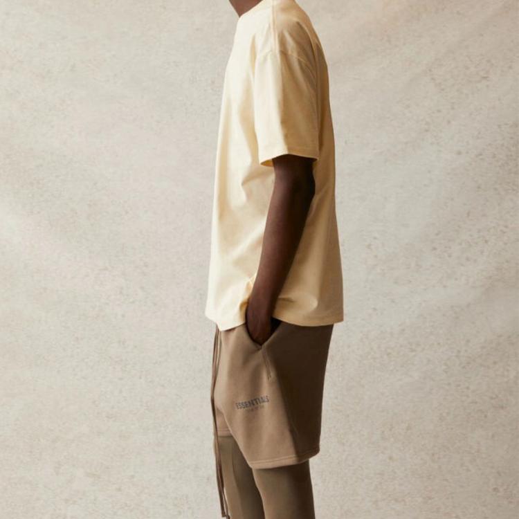 Fear of God Essentials Футболка с коротким рукавом SS21 Унисекс Топы Цвет сливочного масла Кремовый FOG-SS21-557