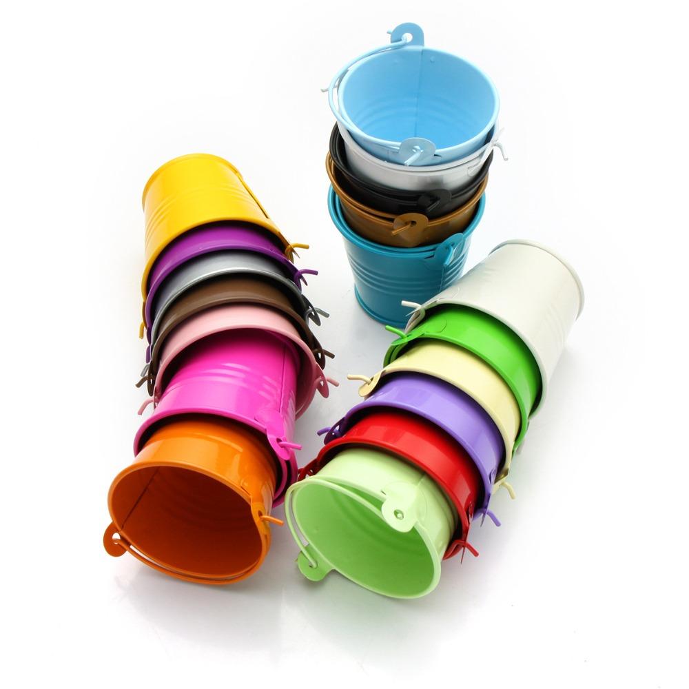 Однотонное мини-ведро, железная корзина для хранения, аксессуары для кукольного домика, домашний сад