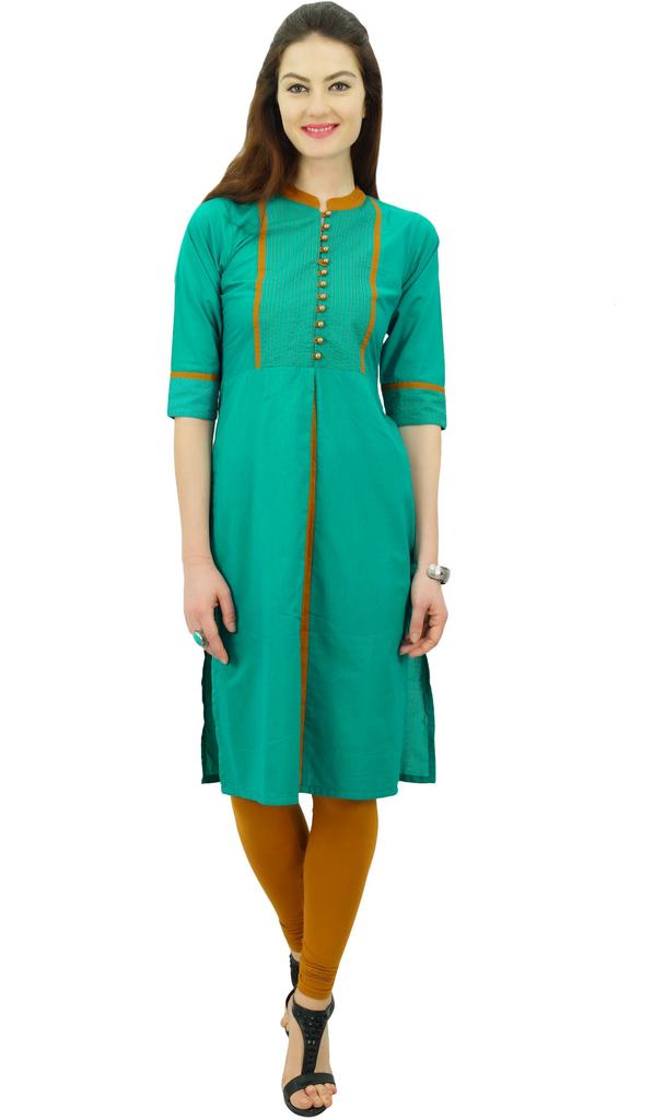 Phagun Женский однотонный узор воротник-стойка прямой курти индийский дизайнер этнический