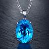 Simple Elegant Women Single Big Blue Rhinestone Pendant Necklace Chain Jewelry