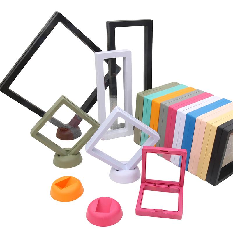 PE Film Colorful Jewelry Storage Box 3D Packaging Case Gemstone Free Stand Floating Frame Membrane