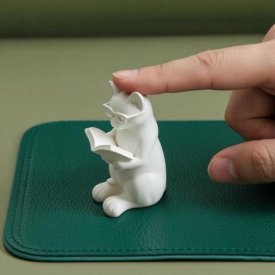 3D-печатная фигурка читающего кота, милая статуэтка кота, читающего книгу, с очками, коллекционная скульптура животного для книжной полки, настольного декора, подарок