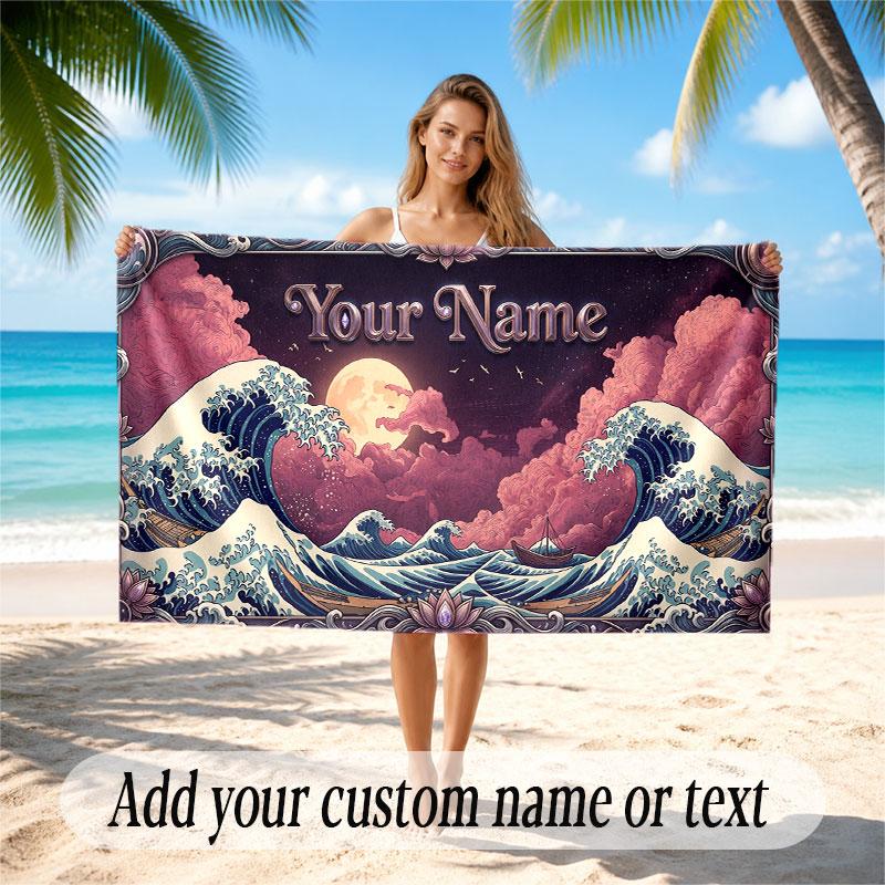 Octopus Sea Life Theme Soft Beach Towel Personalized Custom Name Text Towel Portable for Beach Pool Travel