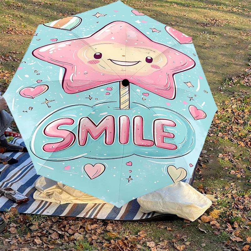 1pc smile star Automatic Open/Close Umbrella Compact Folding Umbrella with 8-Rib Shaft for Women/Men, Elegant Birthday1308S
