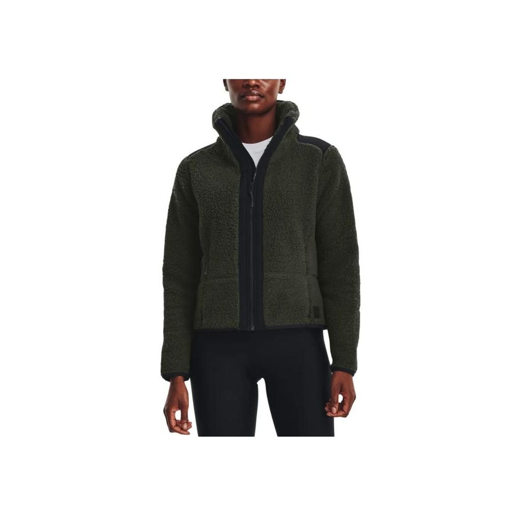 Under Armour Fleece Panel Letter Logo Print Jacket Women Jackets Green 1357479-310