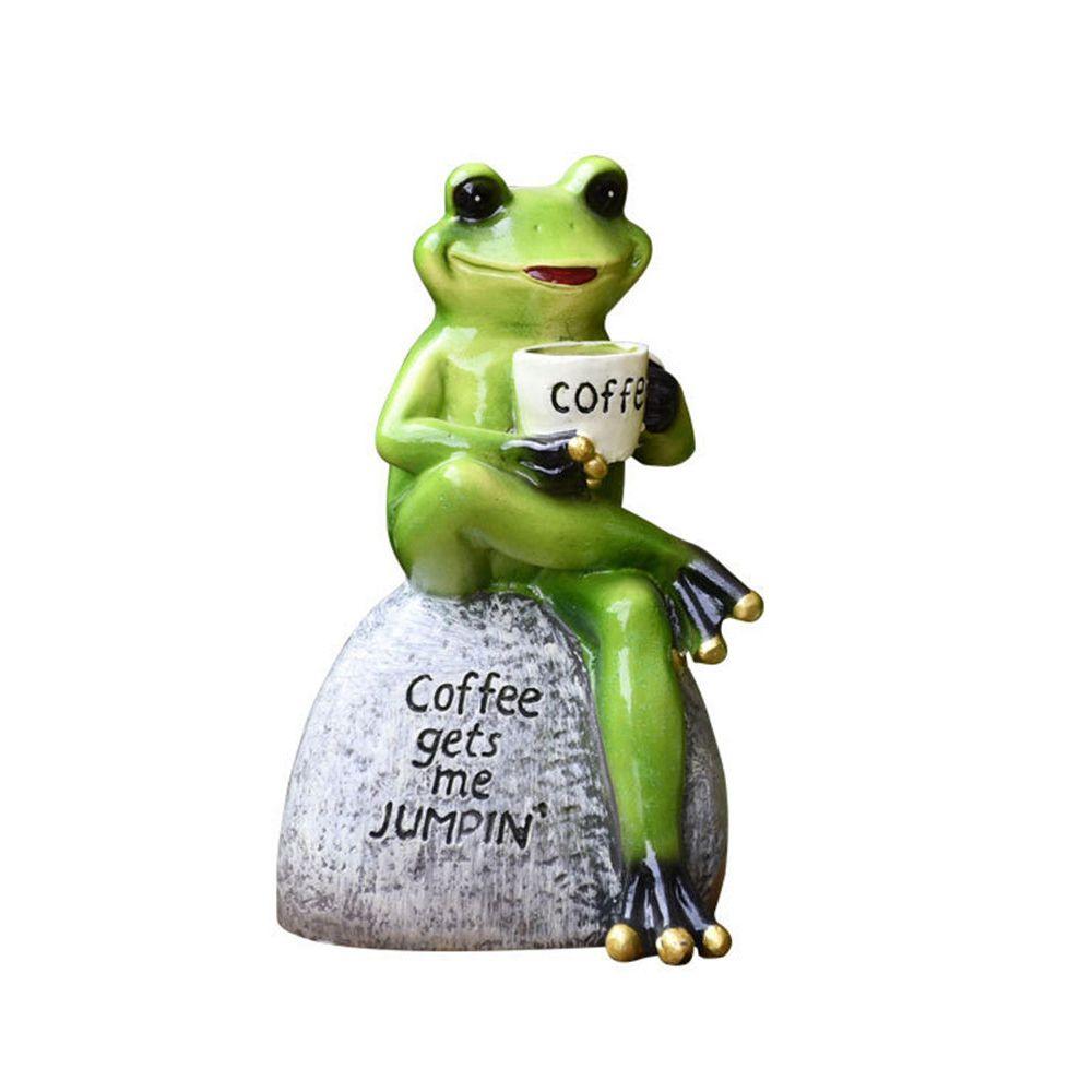 Cute Frog Drinking Coffee Frog Sitting On Stone Mascot Garden Decoration Frog Statue Frog  Figurine