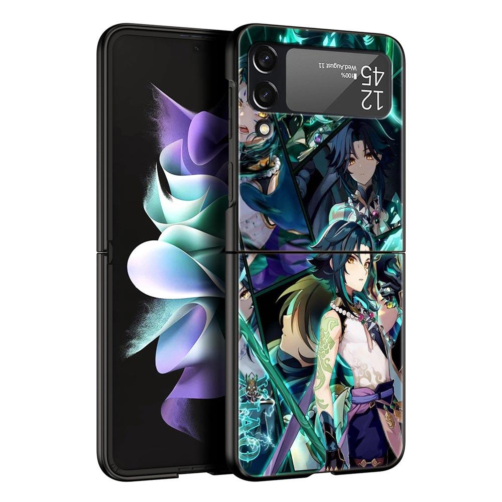 Чехол для телефона Samsung Galaxy Z Flip 3 4 5 Жесткий Черный Складной ПК Для Samsung Z Flip3 Чехол-оболочка Genshin impact ayato wanderer