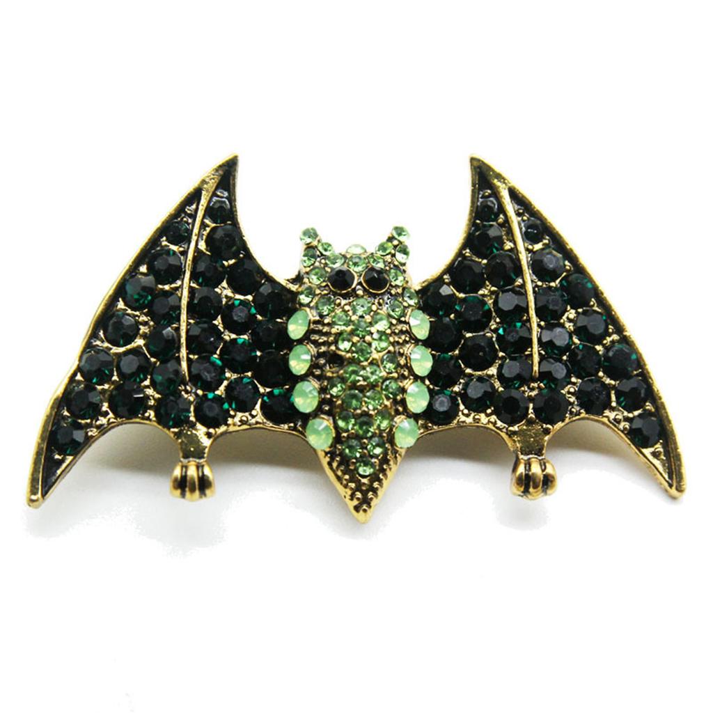 Rinhoo Gothic Black Enamel Bat Brooches For Women Men Vintage Red Eyes Rhinestone Bat Lapel Pins Animal Badge Halloween Jewelry