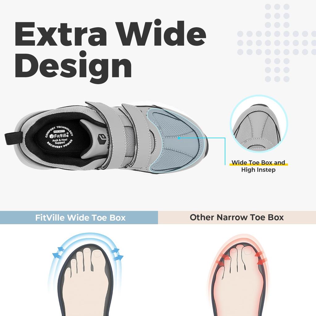 Широкие 2E 4E для ходьбы, толстые, для бега, удобные для ухода за ногами, которые наносят вред вашим ногам [FitVille] Мужская обувь, подошва, кроссовки, обувь, одежда, липучка, обувь, липучка,