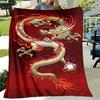 Cozy Golden Dragon Flannel Throw Blanket - Lightweight, Reversible for All Seasons - Perfect for Couch, Bed, Travel & Camping