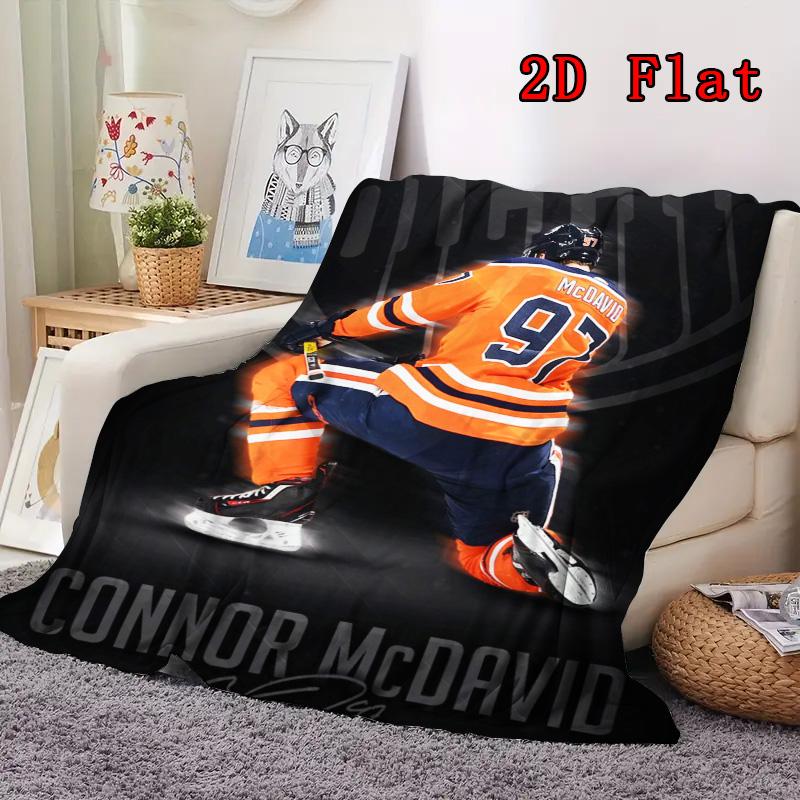 Connor McDavid Portrait Print 2D Flat Pattern Flannel Blanket High quality All Seasons Warmth and Comfort Perfect for Christmas Gifts.