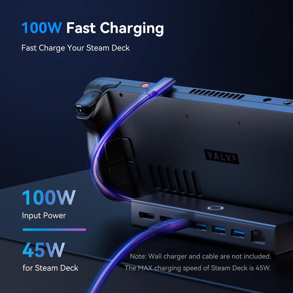 Док-станция KIWIHOME для Steam Deck Hub PD100W, быстрая зарядка, 1000M Ethernet-порты, сенсорное управление, высокоскоростная передача данных, компактный корпус из алюминиевого сплава