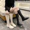 Plus Size Women's Boots Elastic Stretchy Long Tube Boots Korean Sle Flat Heel Round Toe PU Leather Youth Size 4-43