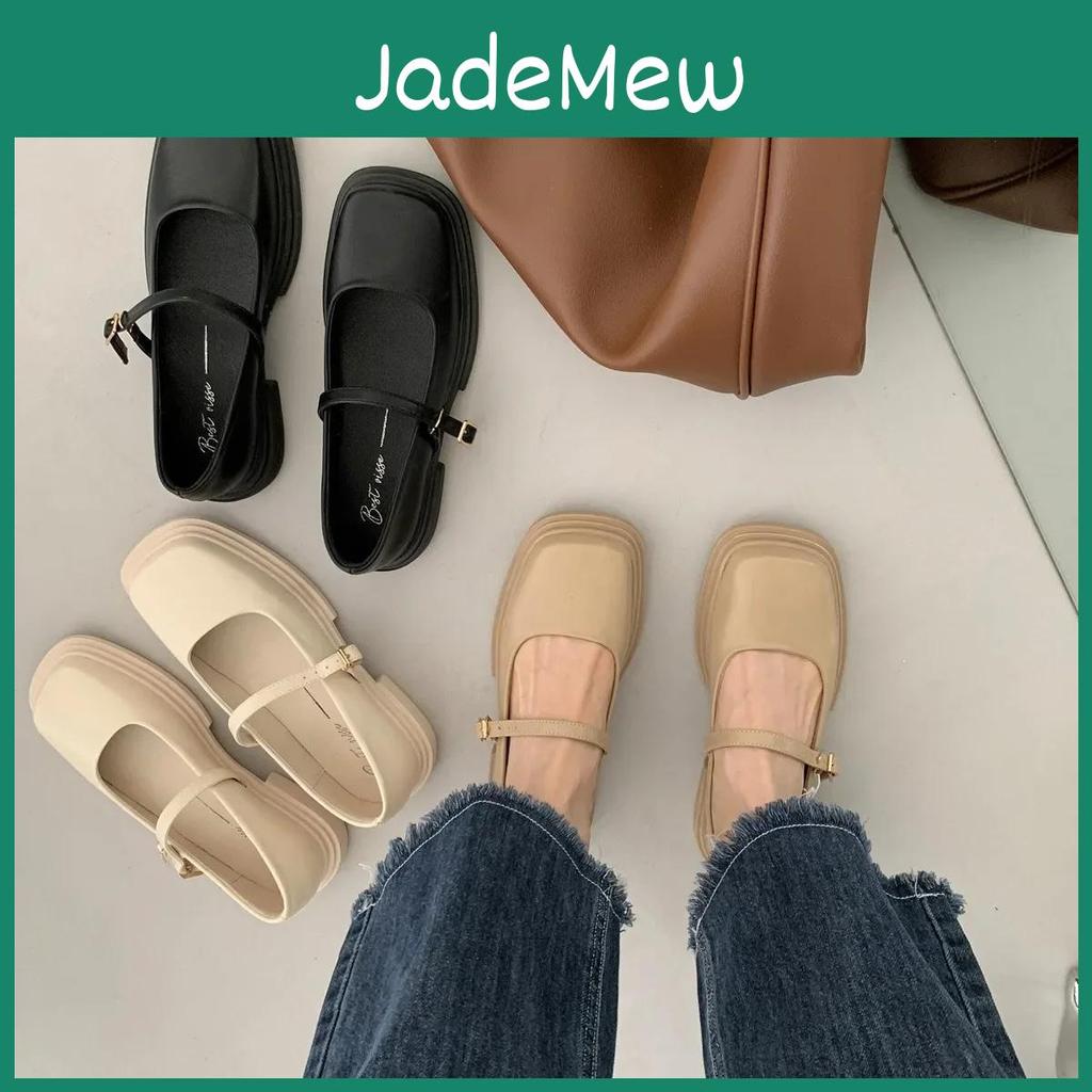 Jane Mary Shoes Женские Туфли с Квадратным Носком Британский Стиль Маленькие Кожаные Туфли Женские На Толстом Каблуке Элегантная Мелкая Обувь Модные Туфли для Женщин