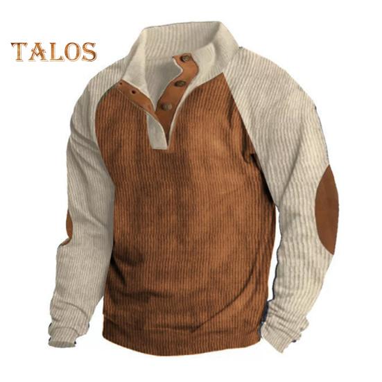 Весна Осень Мужская Толстовка Цветные Блоки Пэчворк Ретро Стиль Полуоткрытый Воротник-стойка Топ Плюс Размер Свободный Длинный Рукав Топ Повседневная Жизнь Офис