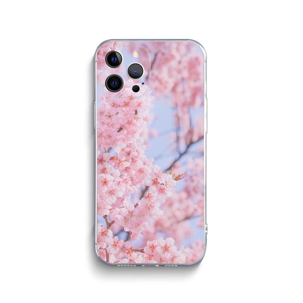 Розовый чехол для телефона с сакурой для iPhone 15 14 13 12 11 Pro Max Xs Xr X 7 8 Plus 12 13 Mini Силиконовый прозрачный чехол