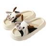 Seasons Universal Indoor Home Cotton Linen Sandals Cute Cartoon Cow Linen Slippers Non-slip Winter Couple Home Cotton Slippers