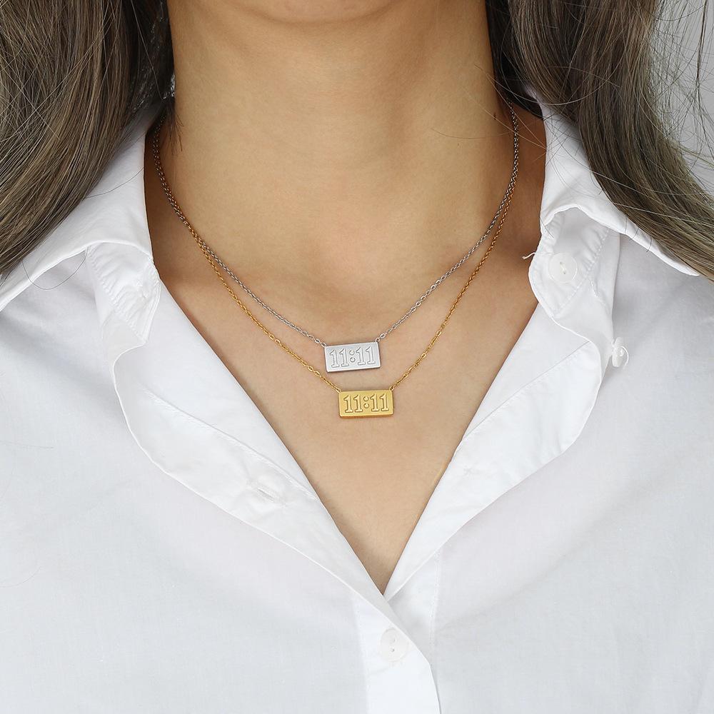 Tainless Steel Necklace "11:11"digit Square Stainless Steel Pendant Stainless Steel Gold Silver Tarot Necklace