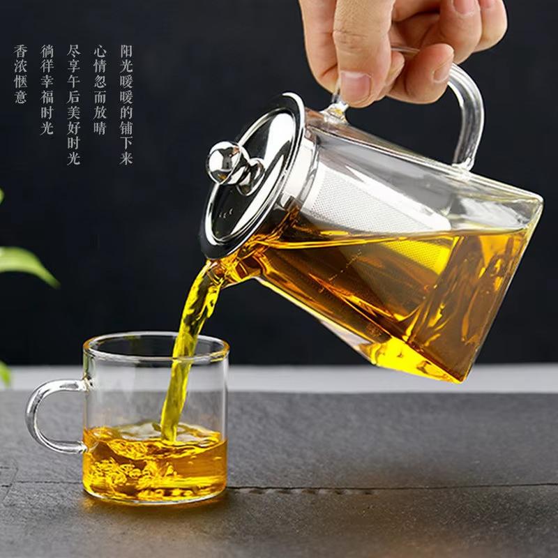 Новый термостойкий стеклянный чайник с заварочным устройством из нержавеющей стали, подогреваемый контейнер для заваривания чая, хороший прозрачный чайник, квадратные корзины для фильтров
