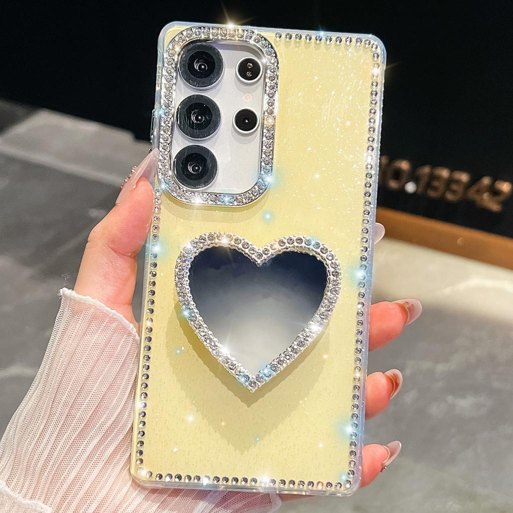 A37 Держатель-зеркало Love Подходит для Samsung S26Ultra Чехол для мобильного телефона Блестящий Алмаз S25 Блестящий Порошок A56 Чехол