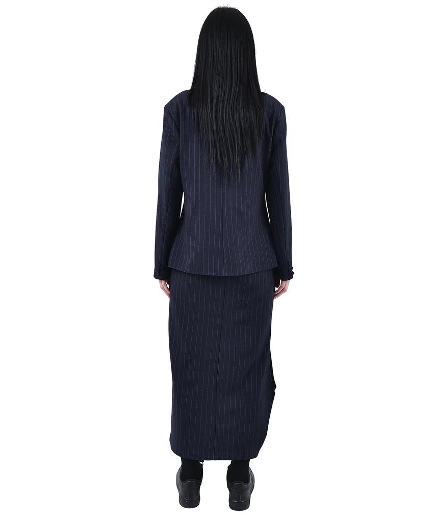 Katharsis Collarless Dress Jacket Navy Pinstripe Free
