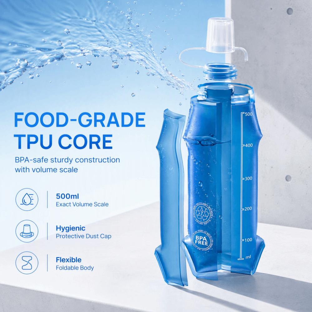 2 Pack Leakproof Collapsible Soft Water Bottles TPU Drink Containers Hydration Bladder Bag  Camping
