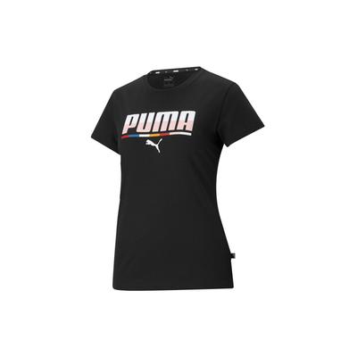 Puma Разноцветный логотип, спортивная повседневная дышащая футболка с круглым вырезом и коротким рукавом с буквенным принтом, женские топы, черный цвет 845603-01