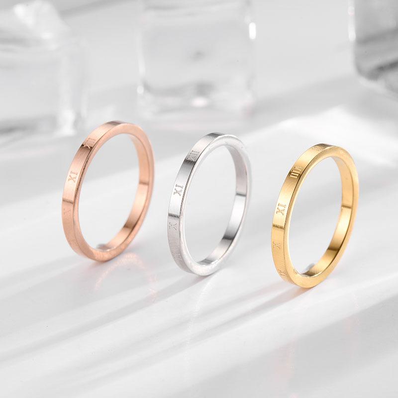 Japanese and Korean Roman Hoop Titanium Steel Ring Women's Korean Version of the Same Round Ring Trendy Jewelry