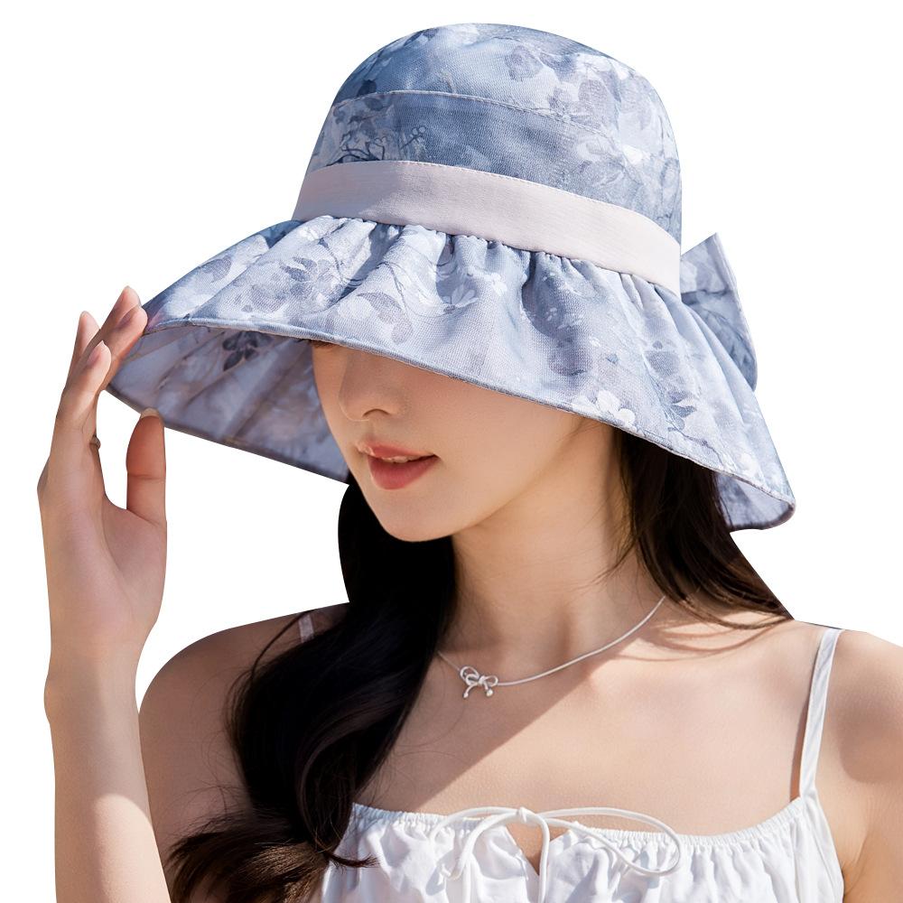 Thin organza flower pot hat women's summer travel vacation temperament elegant bucket hat breathable cool hat shade
