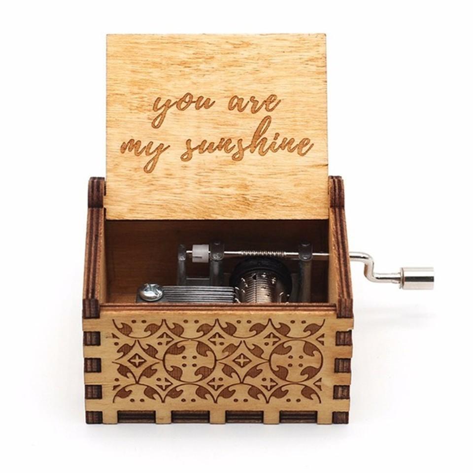 Wooden Music Box "You Are My Sunshine " Hand Cranked Wooden Music Box Valentine's Day Birthday Gif