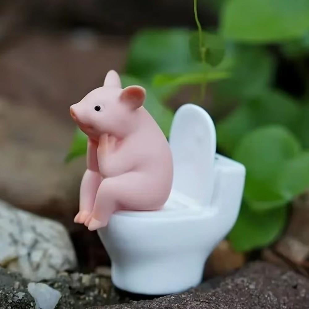 PVC Pig Desktop Ornaments Cartoon Toilet Pig Decoration Cute Toilet Frog Ornaments  Bathroom Decor