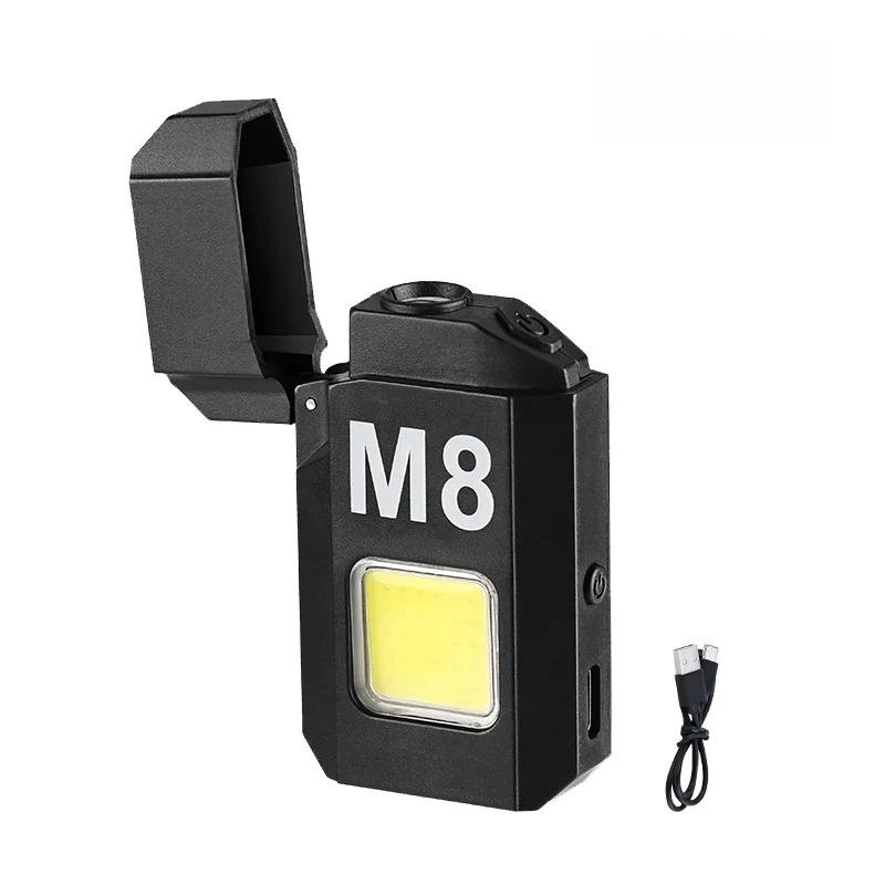 Rechargeable Type-C Interface Waterproof M8 Mini Flashlight Double Arc 2-in-1 COB Work Light Outdoor Strong Light