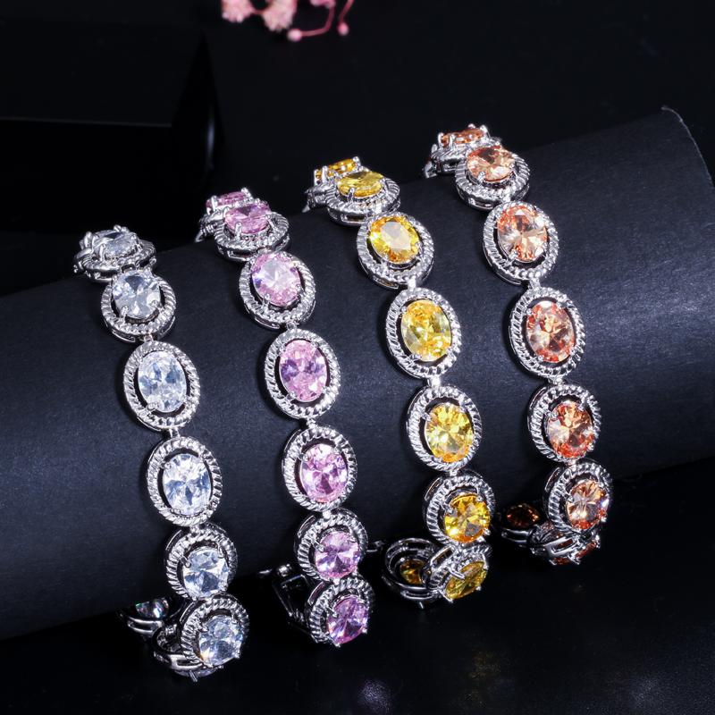 WWJ Elegant Silver Color Oval Tennis Chain Bracelets Bangles