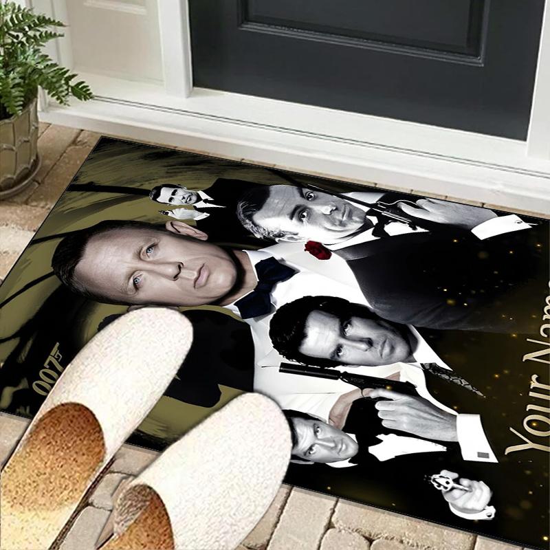 Custom NameJames Bond Movie Collage Carpet, Indoor Rug, Chair Rug, Living Rooms, Doormat Made From Polyester Home Decor Birthday Christmas Gifts