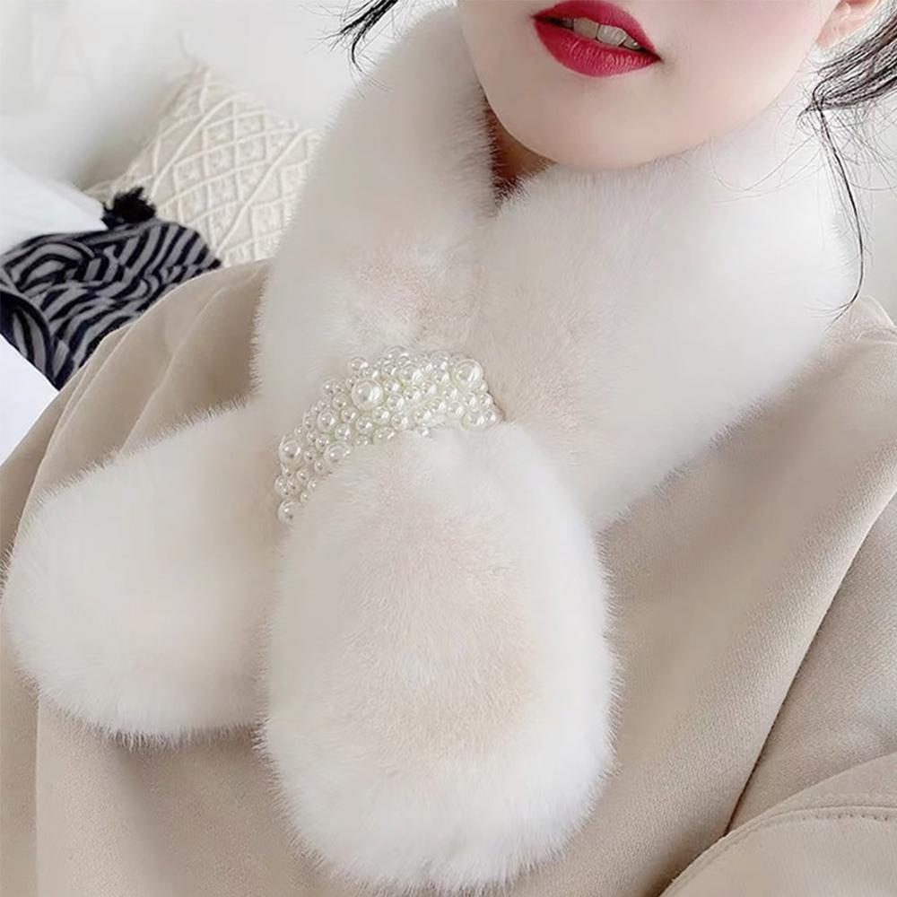Thicken Winter Imitation Rabbit Fur Pearl Scarfs Neck Warmers Shawl Warm Scarfs