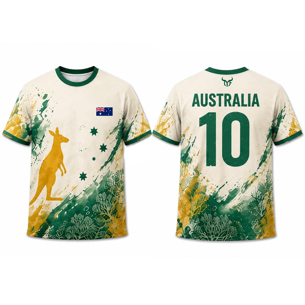 Australia Flag Kangaroo Print Football T-shirt Summer Men Women Vintage Casual Streetwear Sports Breathable Quick-Drying Jersey