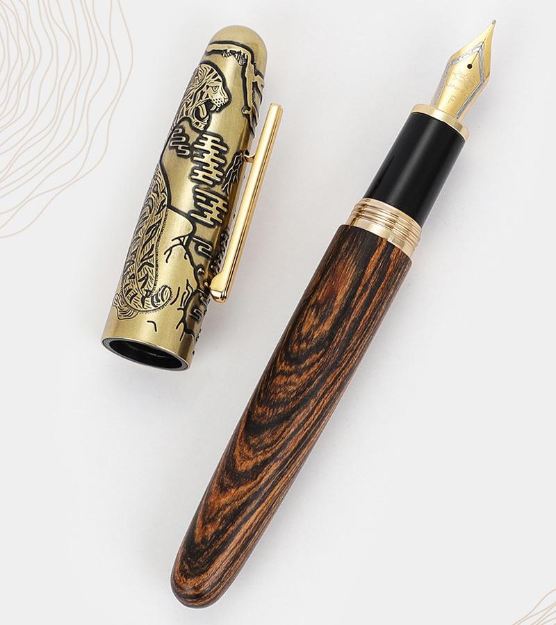 Перьевая ручка Jinhao с тиснением "Тигр", тонкое перо, ручная работа, дерево и металл, для офиса и школы, JHP001
