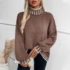 Women's Casual Long Sleeve Sweaters Turtleneck Lantern Sleeve Oversized Ribbed Knit Pullover Fall Loose Sweaters Tops for Women